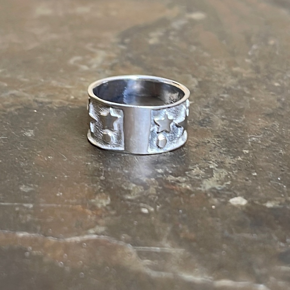 Super Cool Vintage 925 Sterling Silver Celestial Band Ring Sz 5.5 - Picture 3 of 10